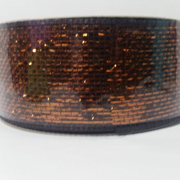 2 Rolls Deco Mesh Ribbon Brown Metallic - Picture 3 of 5